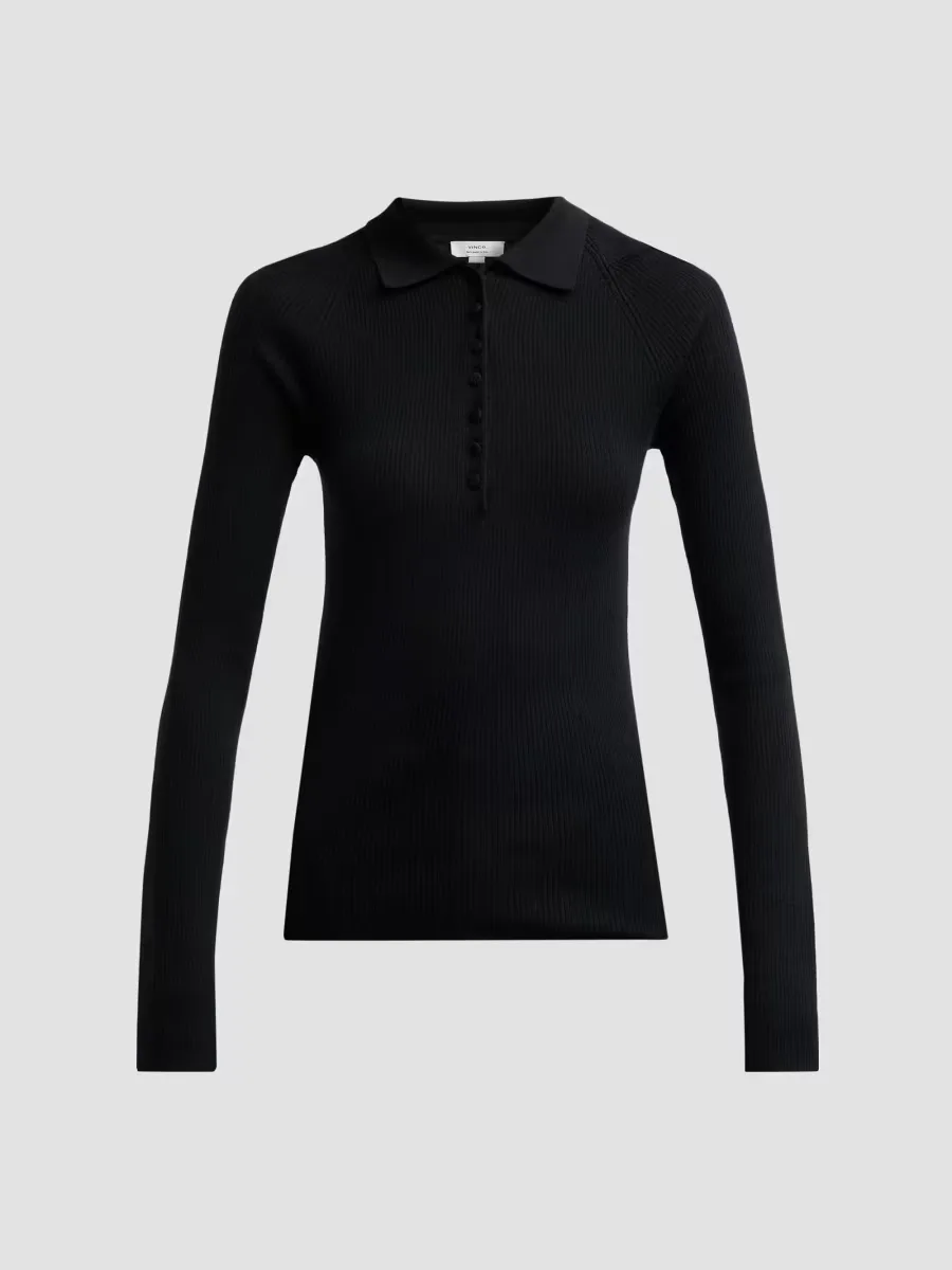 Rib-Knit Wool-Silk Polo Sweater by Vince