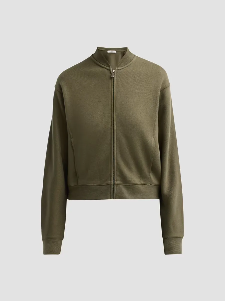Ponte Knit Drop-Shoulder Bomber Jacket