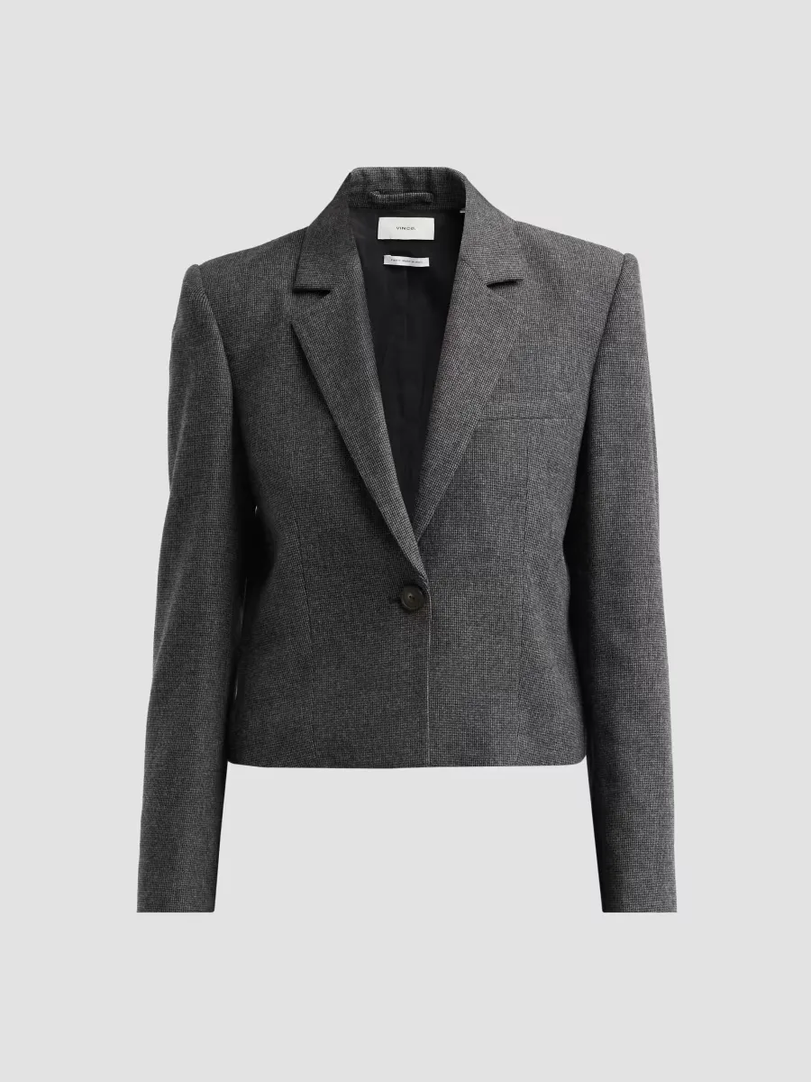 Micro-Houndstooth Wool-Blend Crop Blazer by Vince
