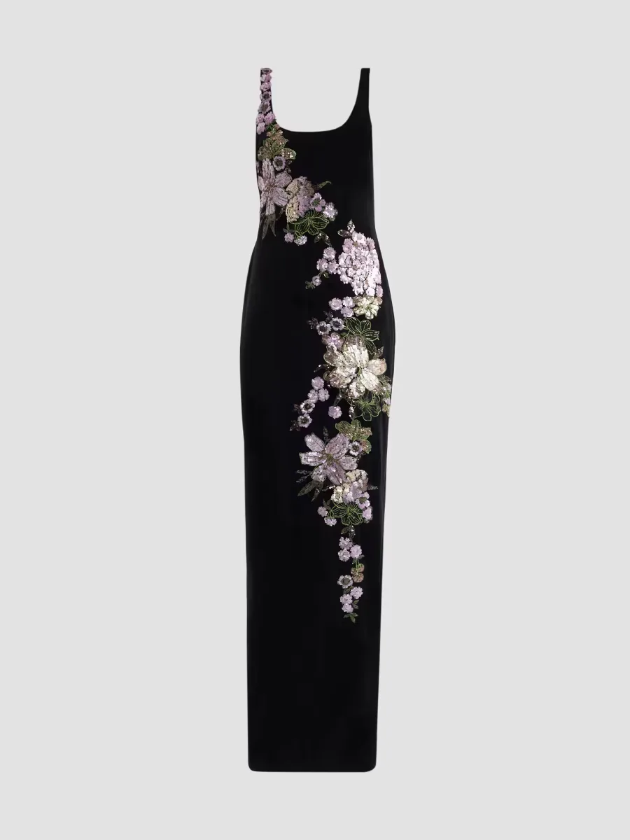 Sequined Floral Velvet Gown by Teri Jon
