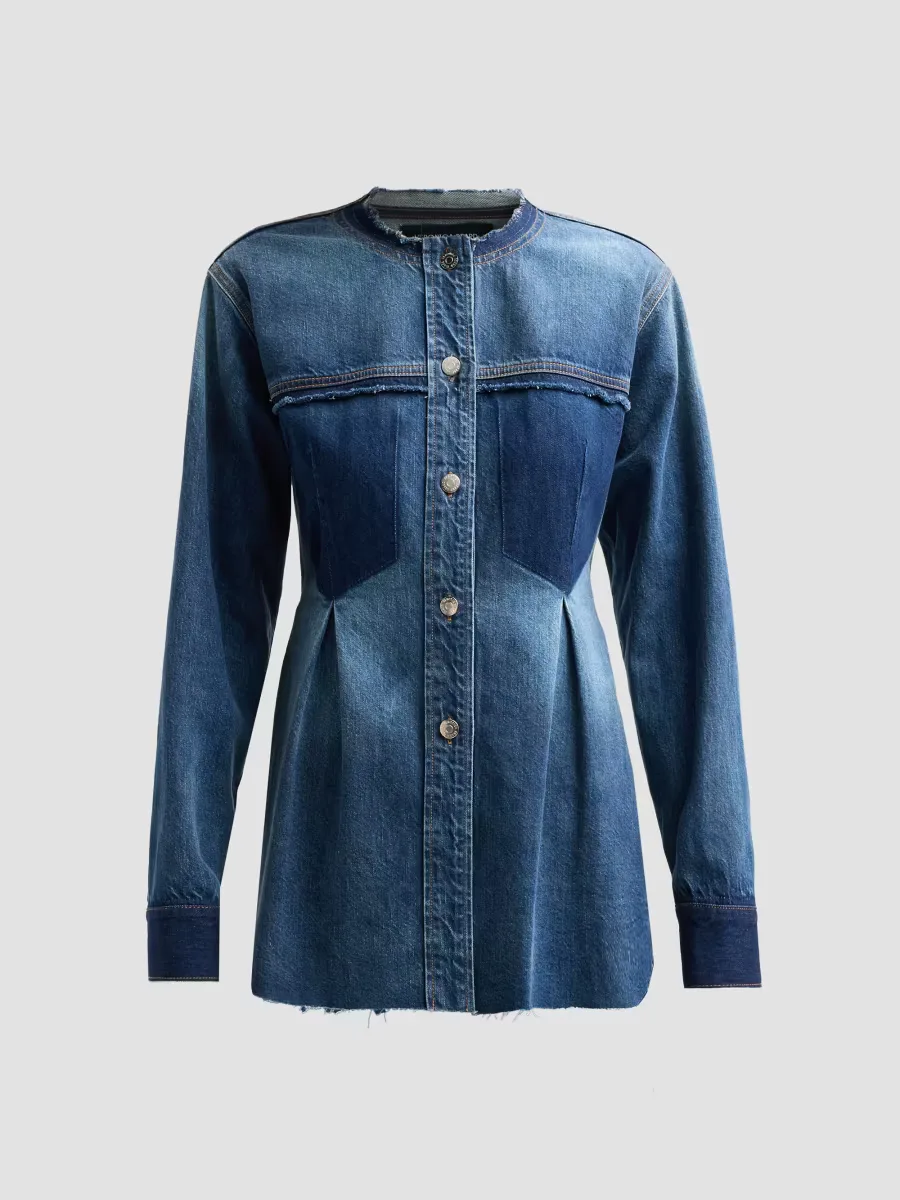 Weslia Denim Pleated Shacket by Veronica Beard