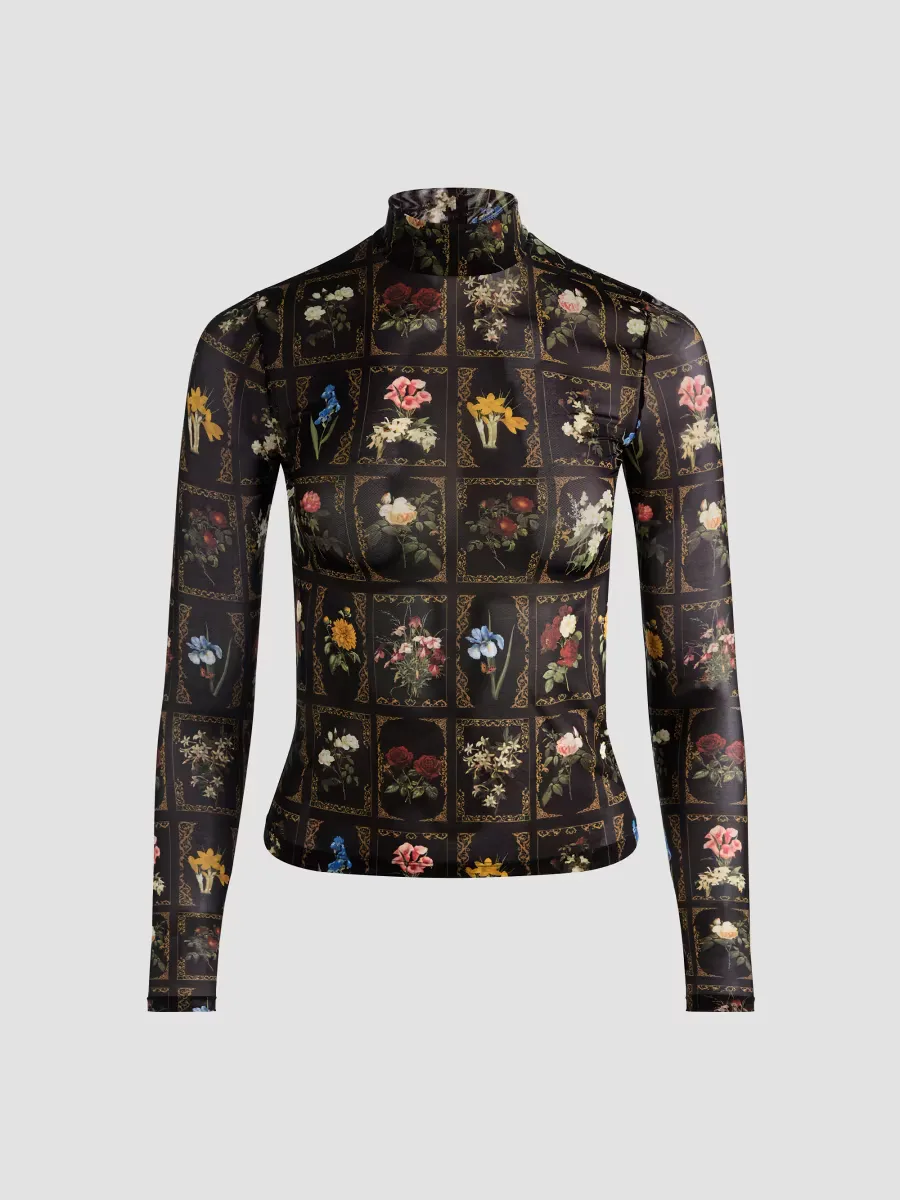 Delaina Floral Turtleneck Top by Alice + Olivia