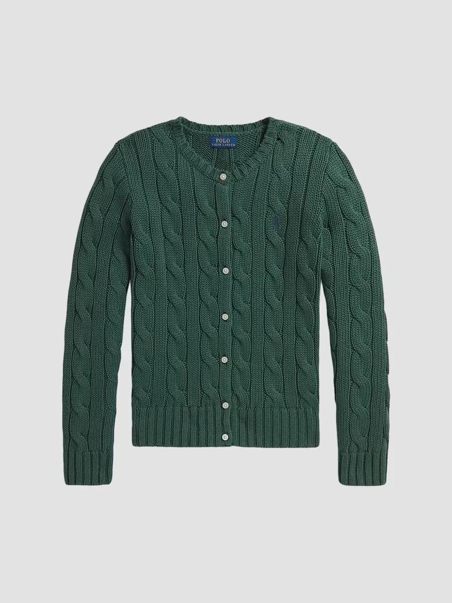 Logo Cotton Cable-Knit Cardigan by Polo Ralph Lauren