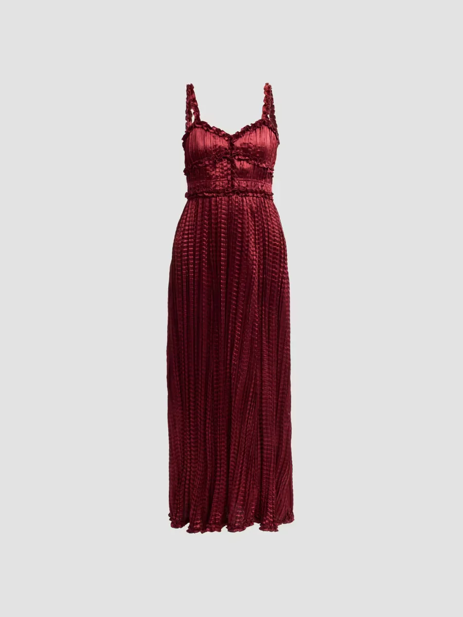 Estrella Pleated Satin Midi Dress by Ulla Johnson