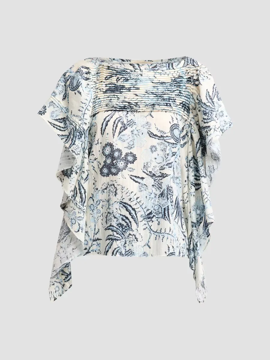 Lu Floral Cotton-Blend Flutter-Sleeve Blouse by Ulla Johnson