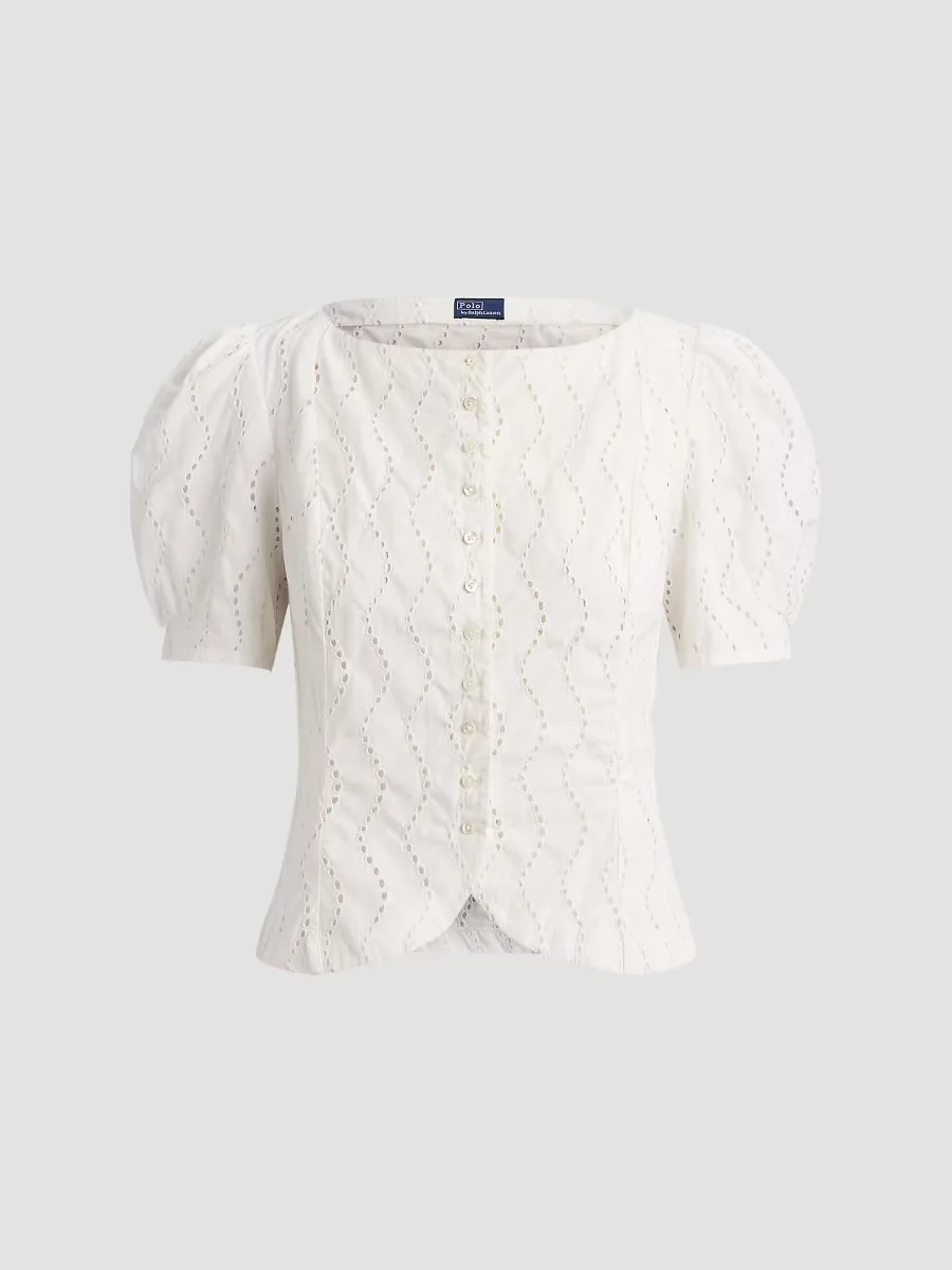 Cotton Eyelet Puff-Sleeve Top by Polo Ralph Lauren