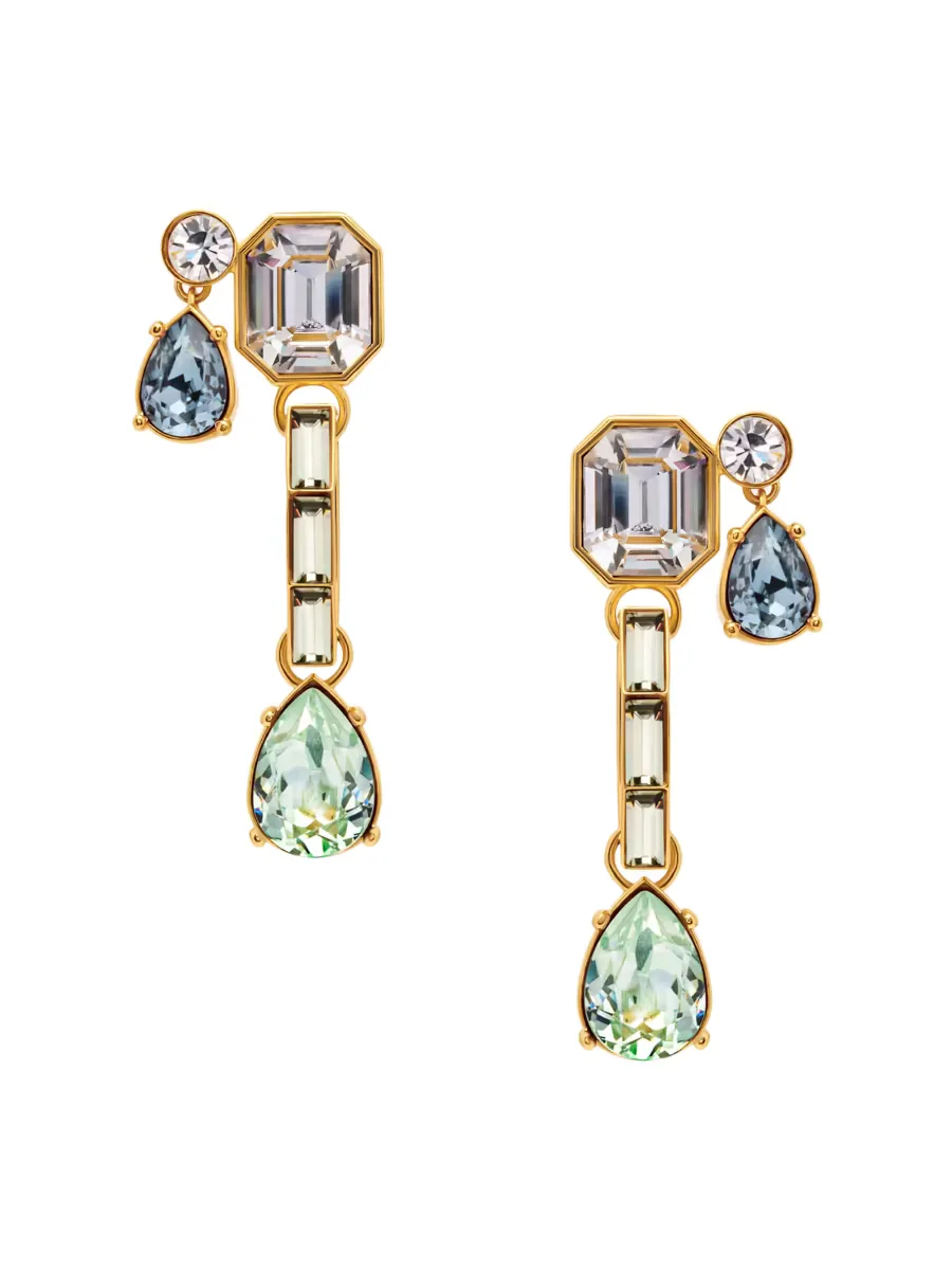 24K-Gold-Plated & Glass Crystal Clip-On Drop Earrings by Oscar de la Renta