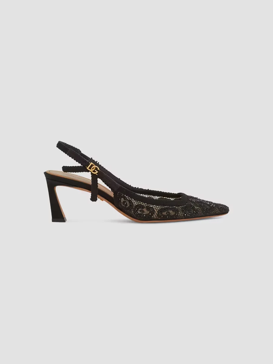 60MM Crystal-Embellished Lace Mesh Slingback Pumps by Dolce & Gabbana