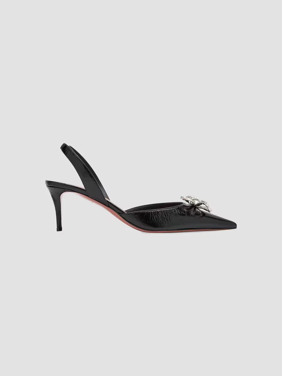 Rosie Crystal 60MM Bow Leather Slingback Pumps by Amina Muaddi