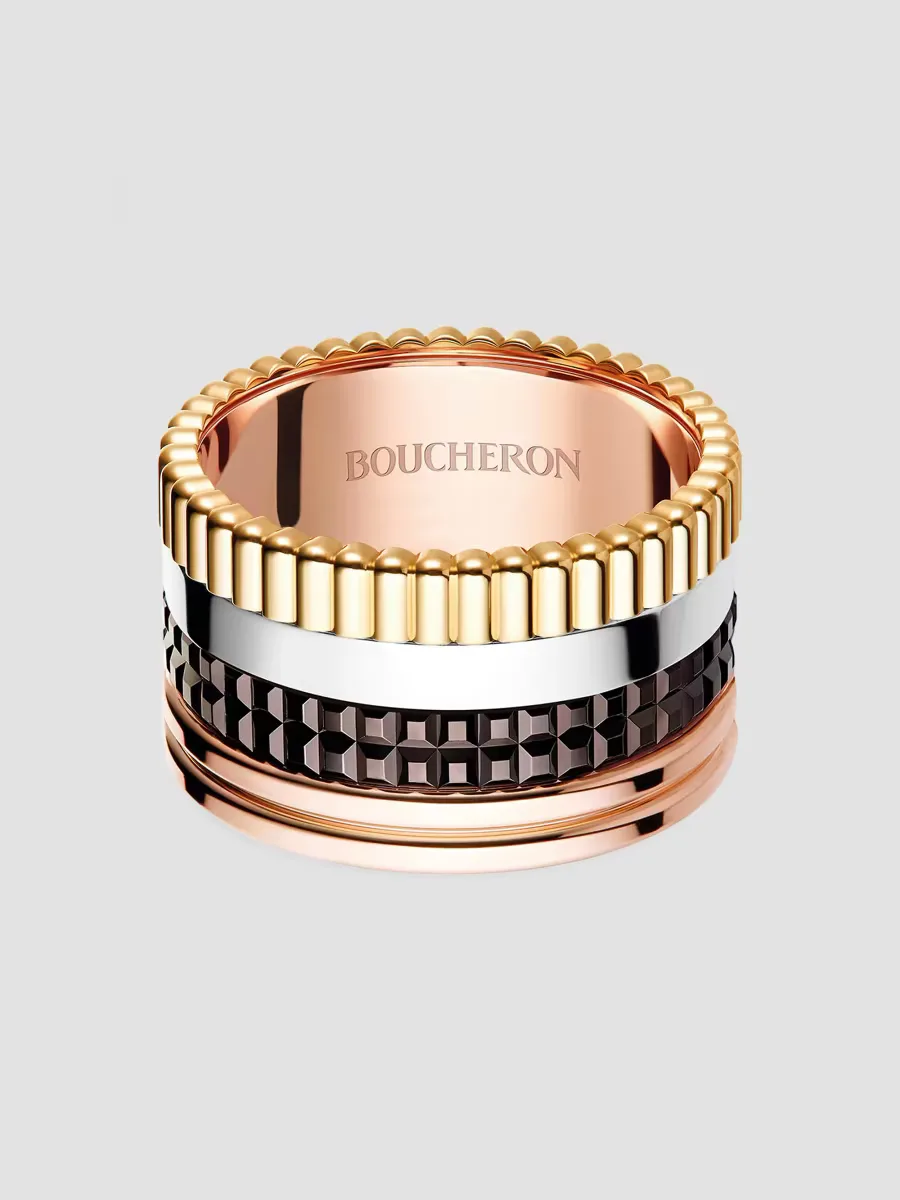 Quatre Classique L Tri-Tone 18K Gold & Brown PVD Ring by Boucheron