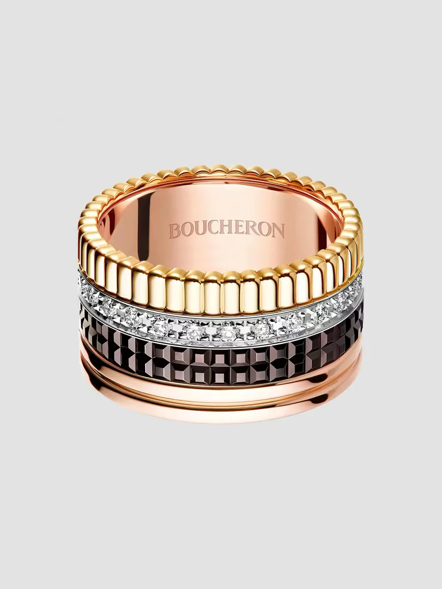 Quatre Classique L Tri-Tone 18K Gold, Brown PVD & 0.49 TCW Diamond Ring by Boucheron