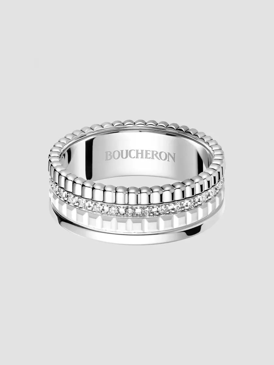 Quatre 18K White Gold, Hyceram & 0.26 TCW Diamond Ring