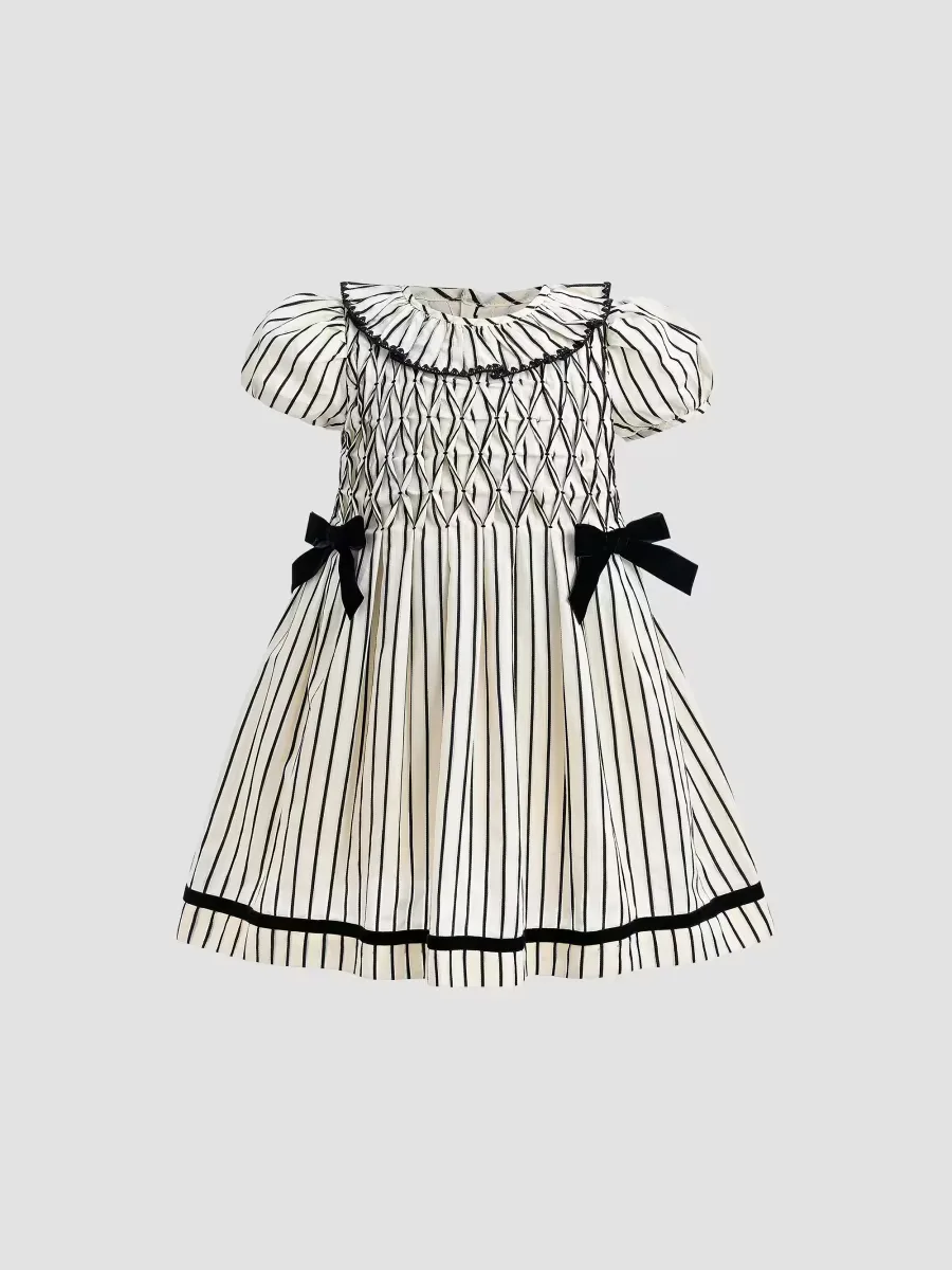 Inkstripe Velvet Bow Dress by Tulleen