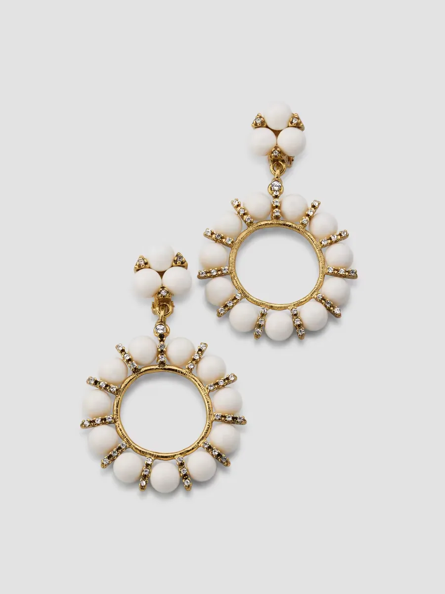 18K-Gold-Plated, Rhinestone & White Resin Clip-On Drop Earrings by Kenneth Jay Lane