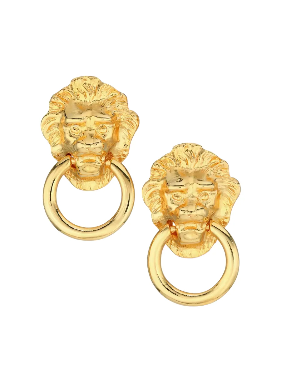 22K Goldplated Lion Head Doorknocker Clip-On Earrings by Kenneth Jay Lane