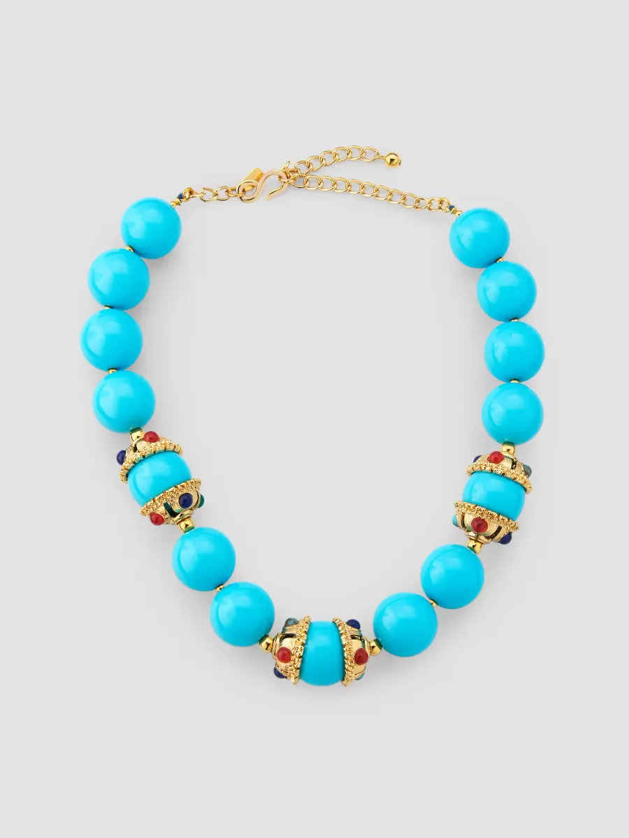 Bead & Multi-Cabochon Cap Necklace by Kenneth Jay Lane