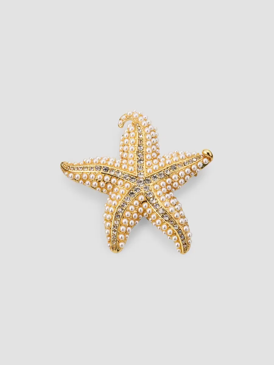 18K Gold-Plated Imitation Pearl Starfish Brooch