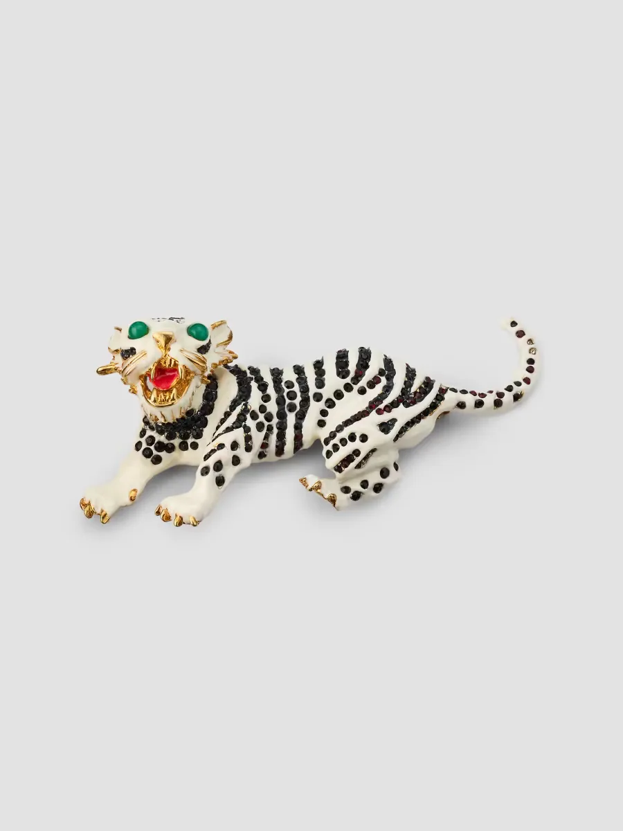 18K Gold-Plated & Crystal Tiger Pin by Kenneth Jay Lane