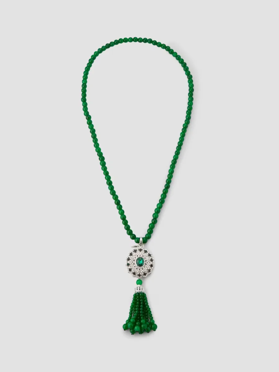 Glass Bead & Crystal Tassel Pendant Necklace by Kenneth Jay Lane