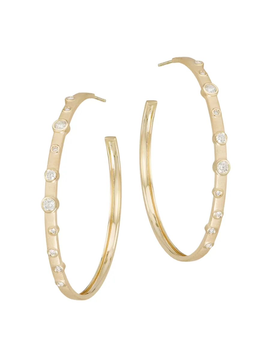 Large 14K Gold & Bezel Diamond Anniversary Hoops by Sydney Evan