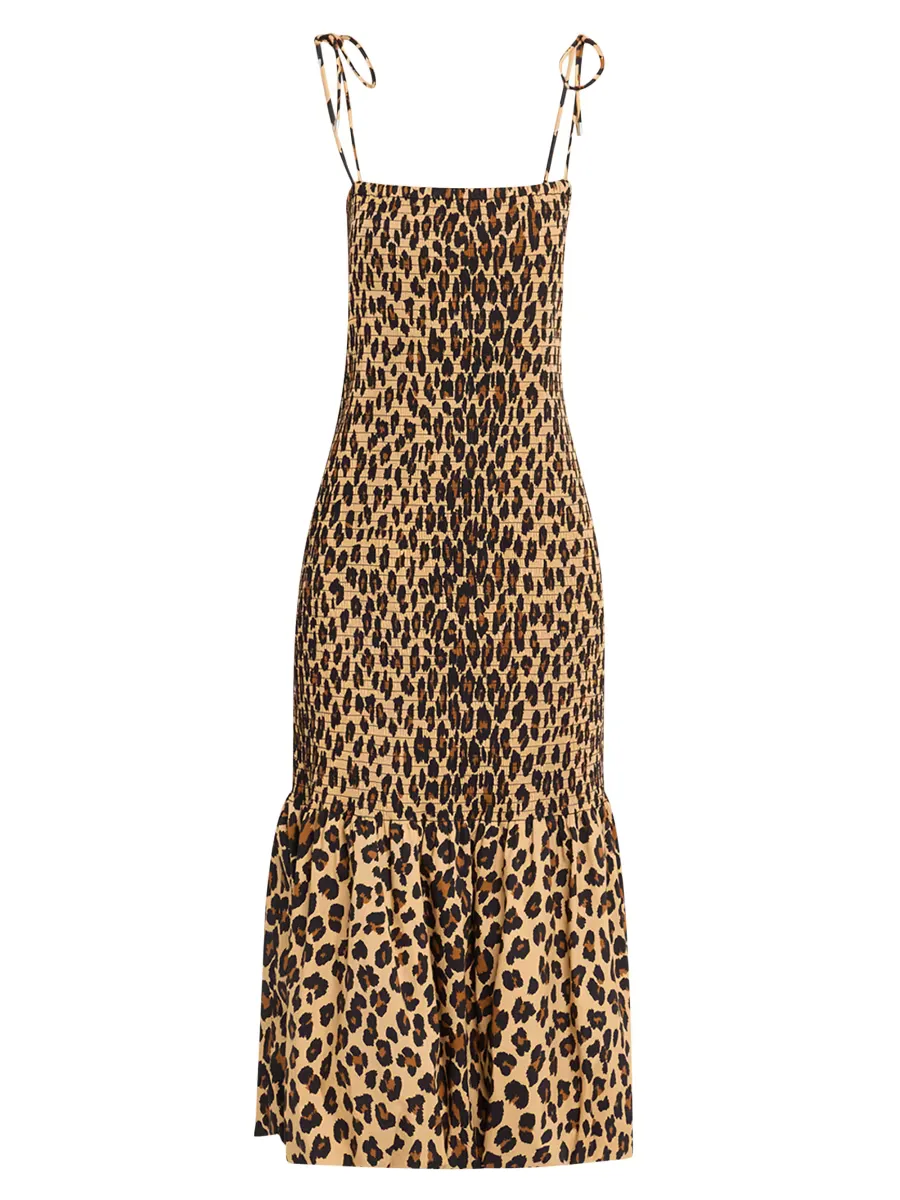 Canto Leopard Print Smocked Poplin Midi-Dress by Simon Miller