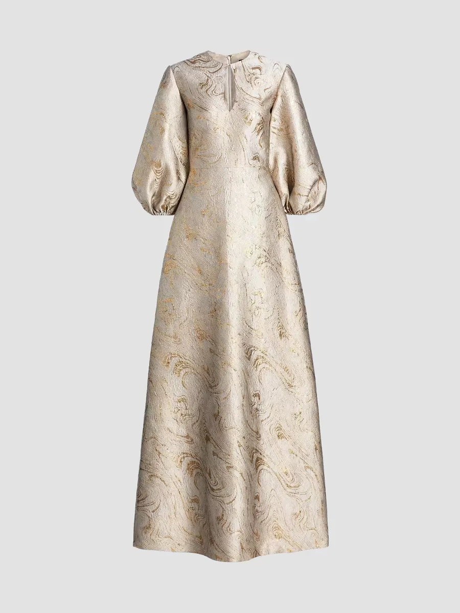 Petals, Spice, & Whispers of Plumage Brocade Caftan by Reem Acra