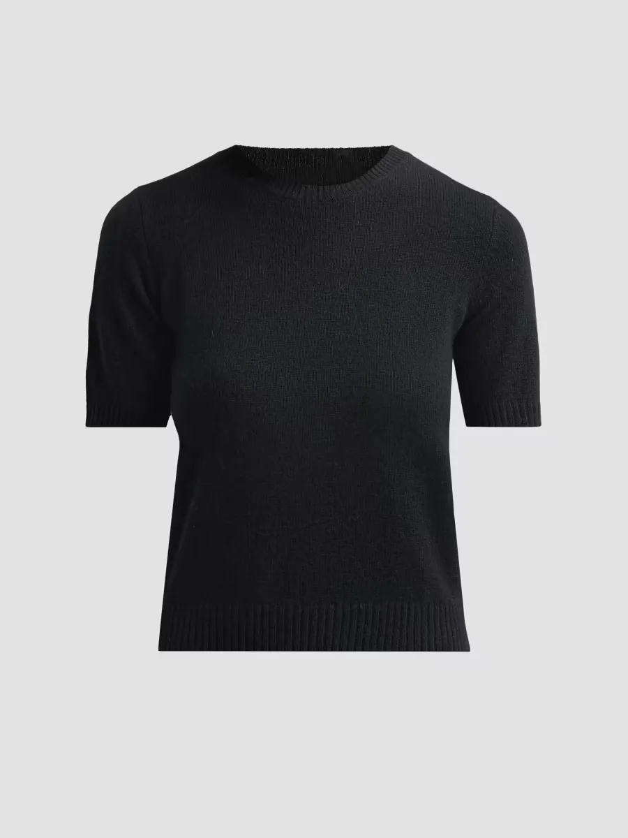 Basic Cashmere Shrunken Short-Sleeve Crewneck Sweater by Saks Fifth Avenue