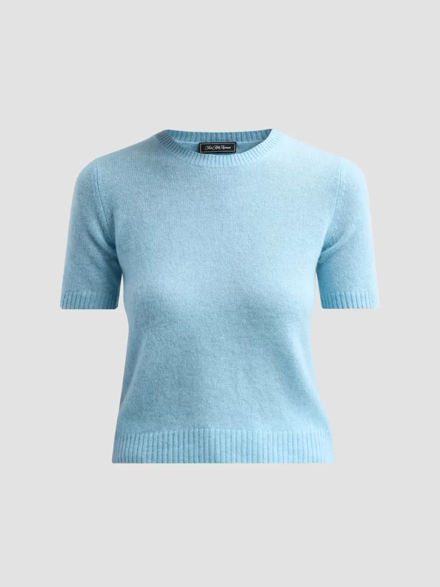 Basic Cashmere Shrunken Short-Sleeve Crewneck Sweater