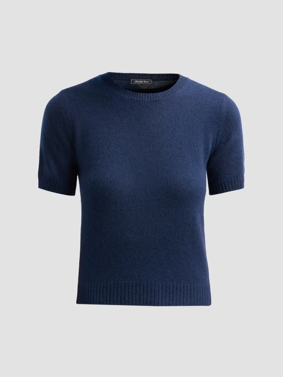 Basic Cashmere Shrunken Short-Sleeve Crewneck Sweater