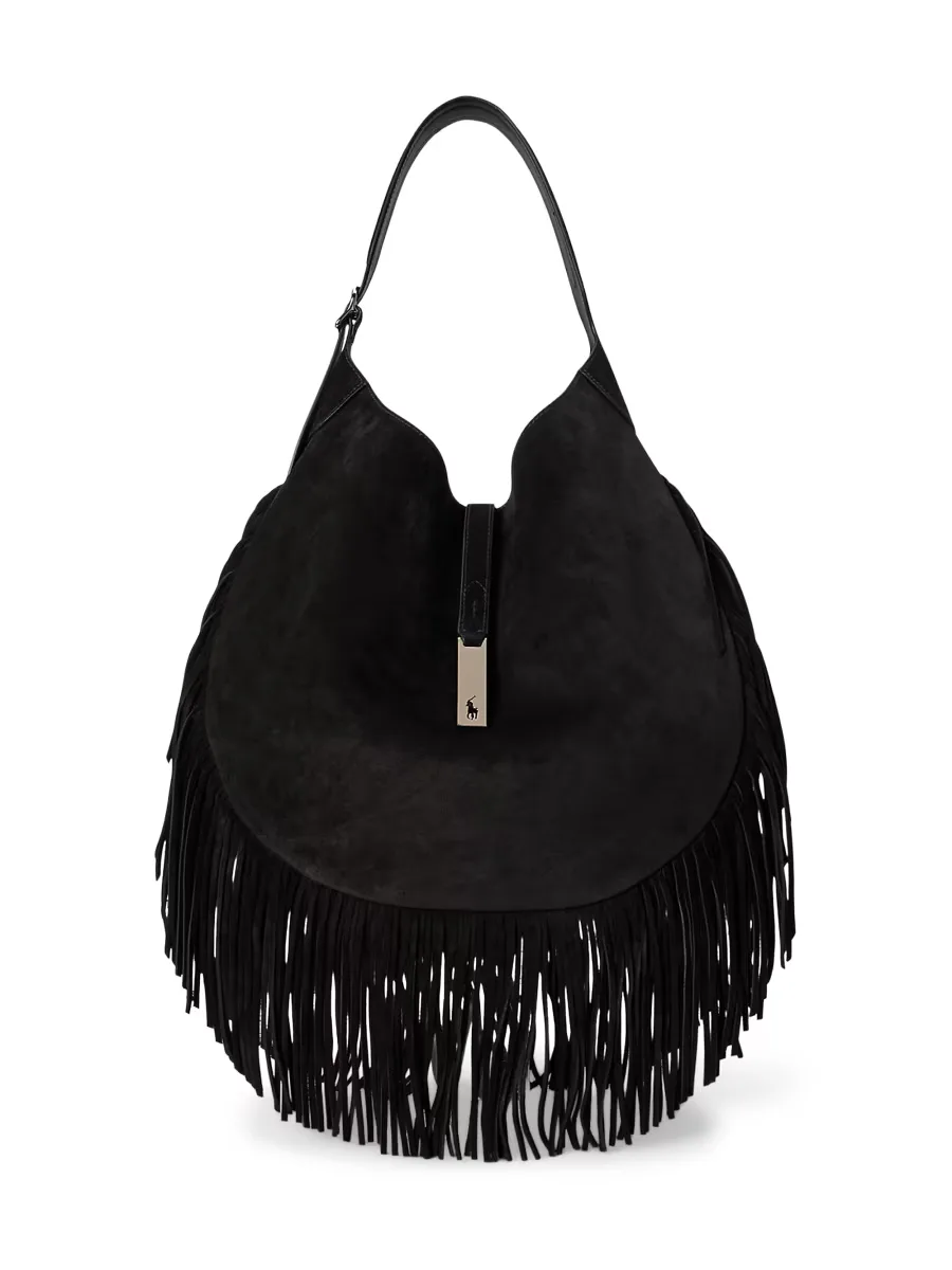 Large Polo ID Fringed Suede Shoulder Bag by Polo Ralph Lauren