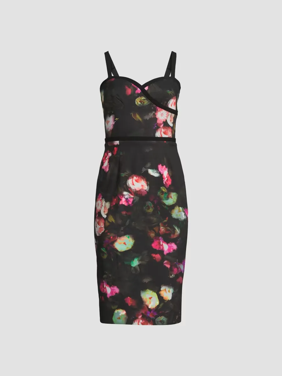 Daria Floral Sweetheart Midi-Dress by Black Halo