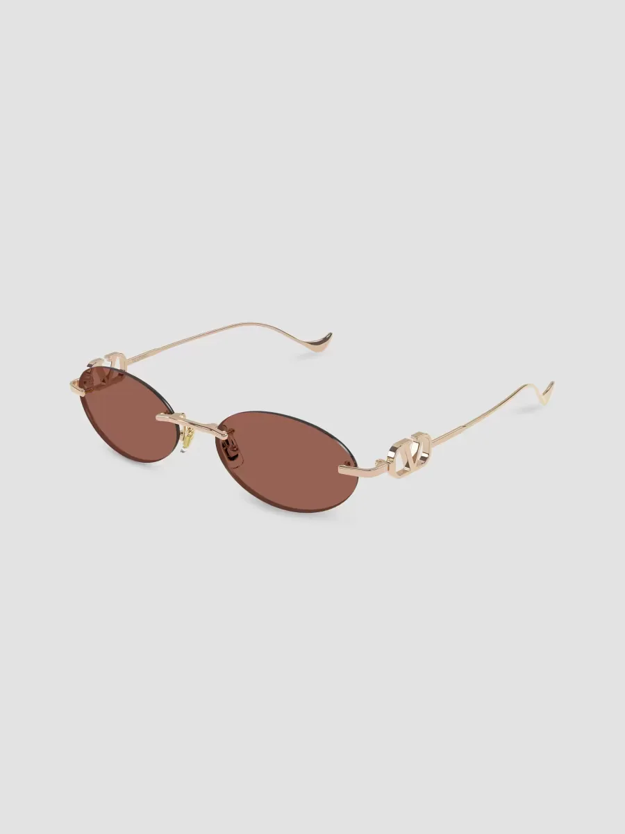 V Logo 53MM Bejewelled Rimless Oval Metal Sunglasses by Valentino