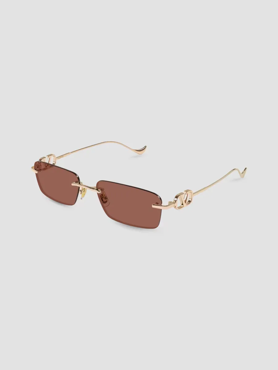 V Logo 55MM Bejewelled Rimless Rectangle Sunglasses by Valentino
