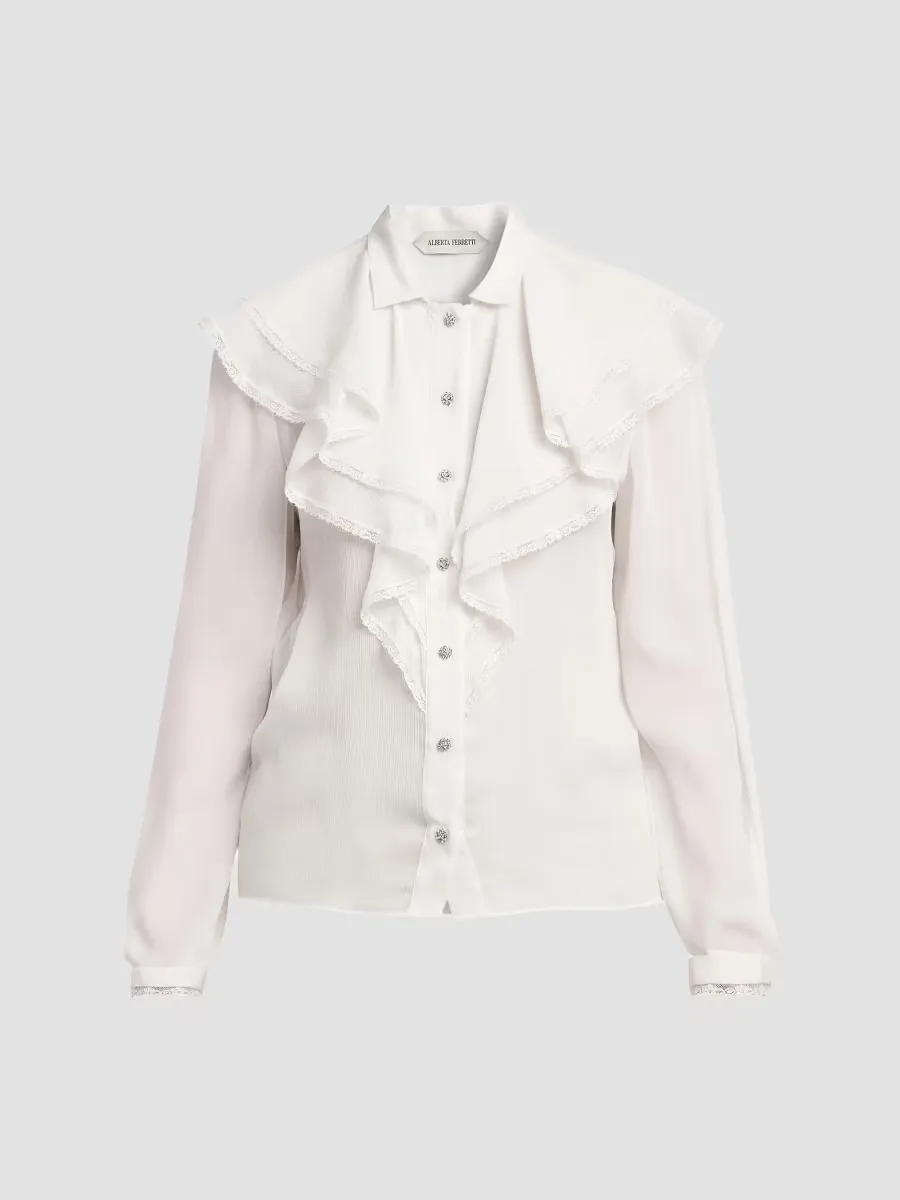Ruffled Button-Front Blouse by Alberta Ferretti
