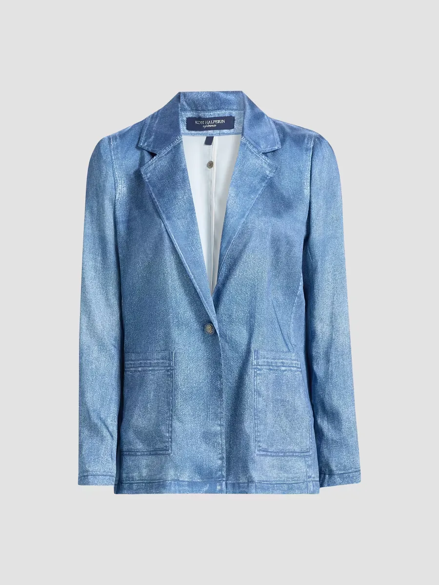 Veronica Denim-Printed Satin Blazer by Kobi Halperin