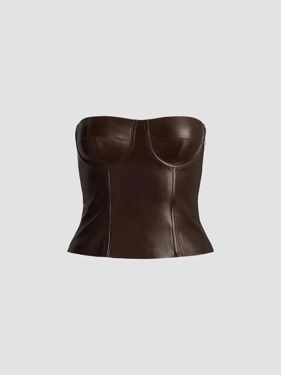 Carolin Leather Bustier Top by Ralph Lauren