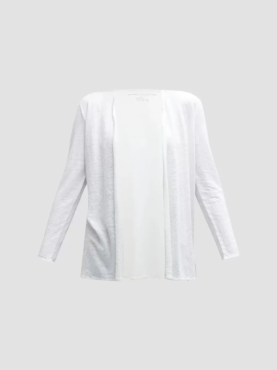 Stretch Linen Open-Front Cardigan by Majestic