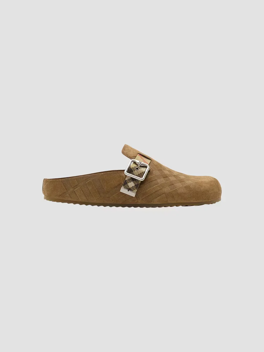 Urchin Check-Trimmed Suede Clogs by Burberry