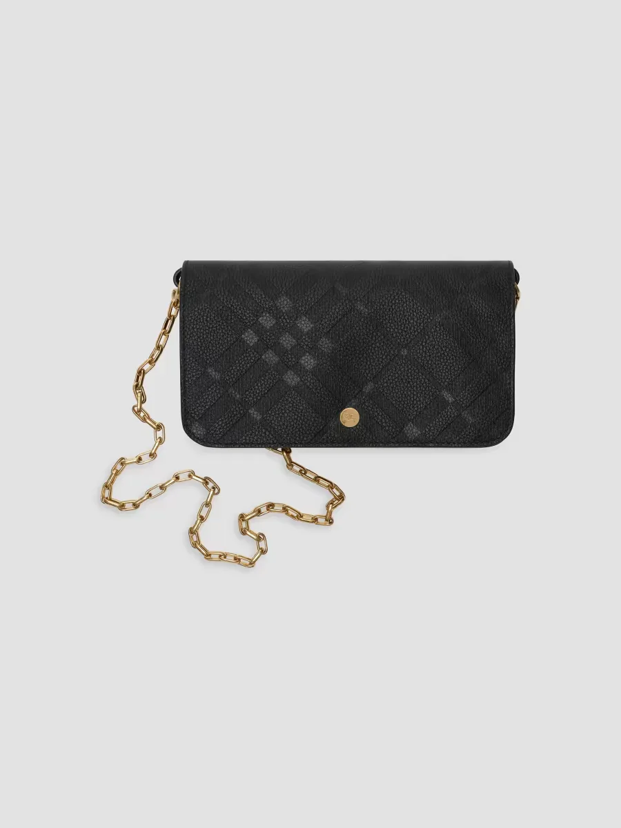 Check Leather Convertible Chain Pochette by Burberry
