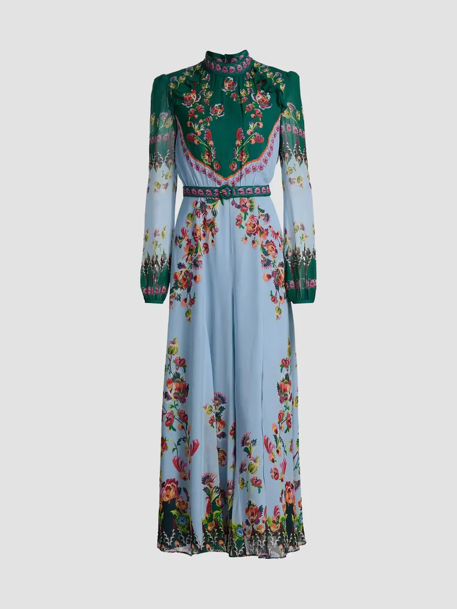 Jacqui Floral Belted Midi-Dress by Saloni