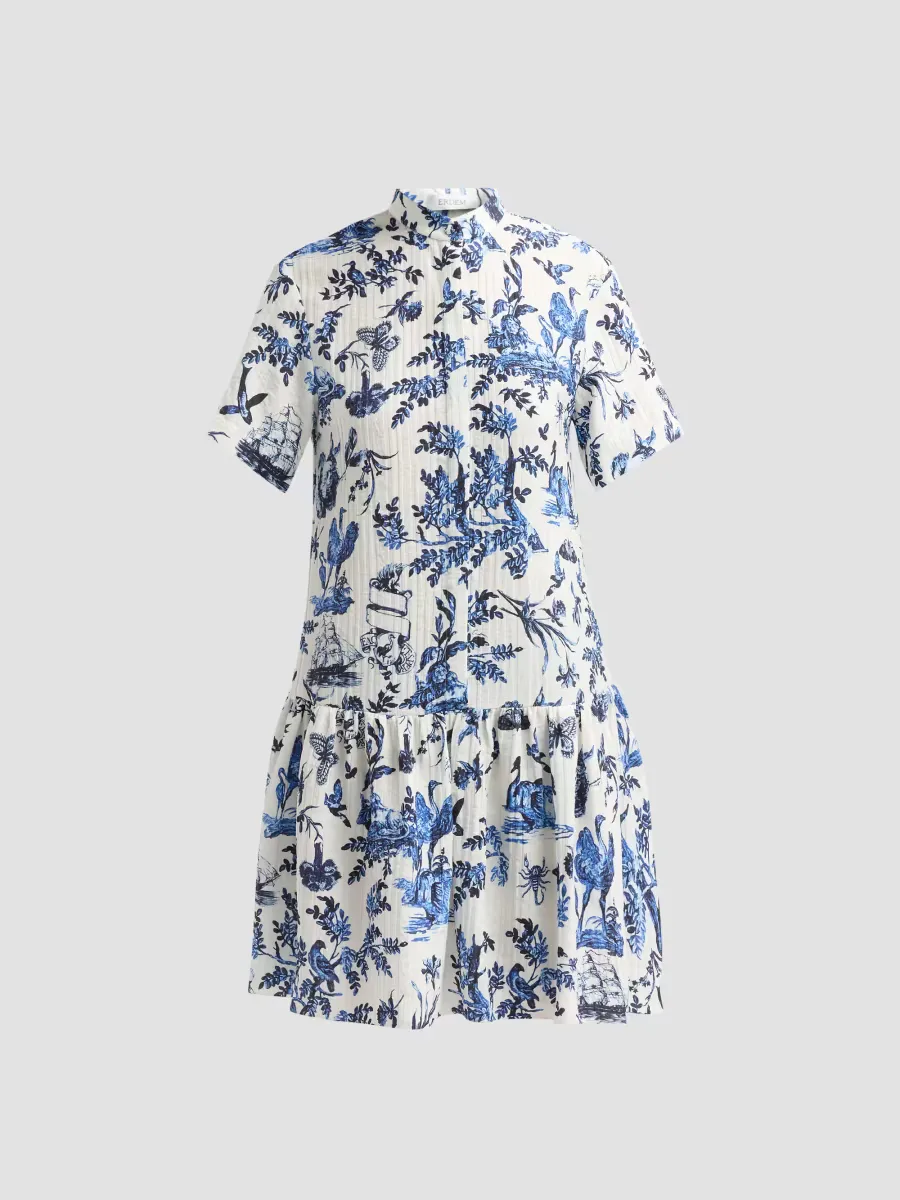 Crinkled Floral Jacquard Mini Shirtdress