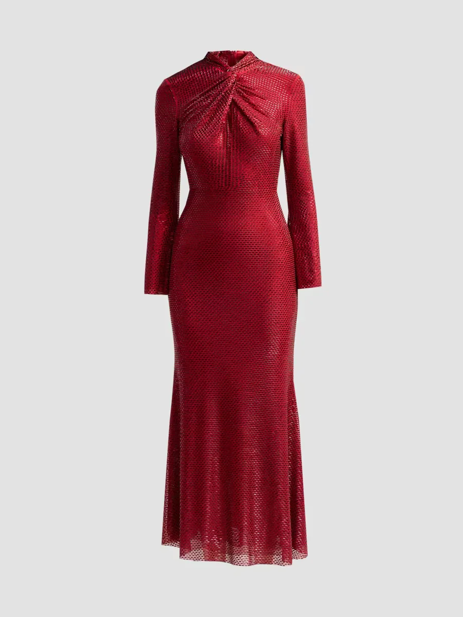 Rhinestone-Mesh Twist Midi Dress by Self Portrait
