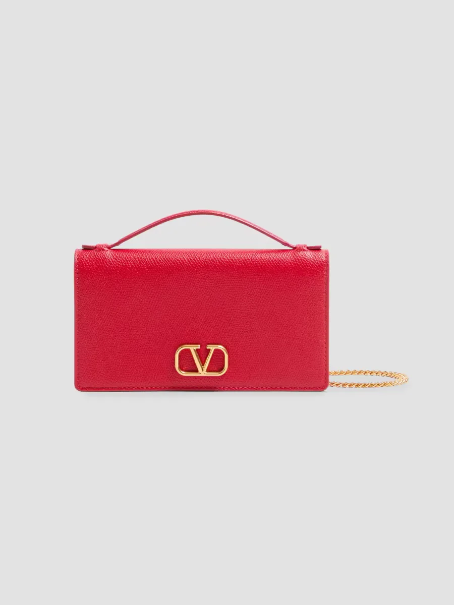Vlogo Signature Grainy Calfskin Wallet with Chain