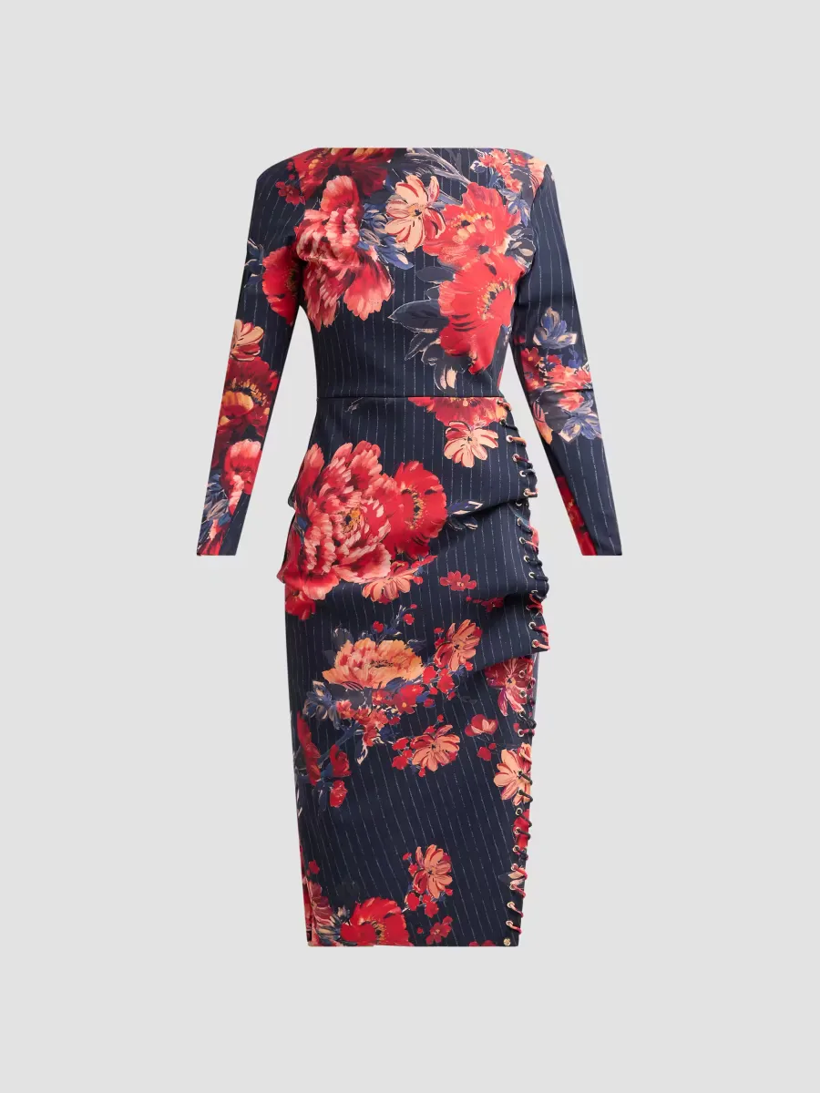 Adlia Floral Jersey Boatneck Midi Dress by Chiara Boni La Petite Robe