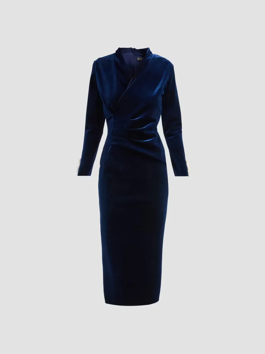 Medey Ruched Velvet V-Neck Midi Dress by Chiara Boni La Petite Robe