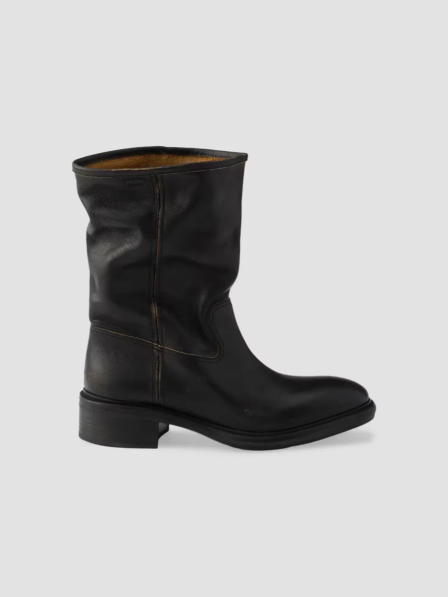 Vintage-Effect Leather Boots