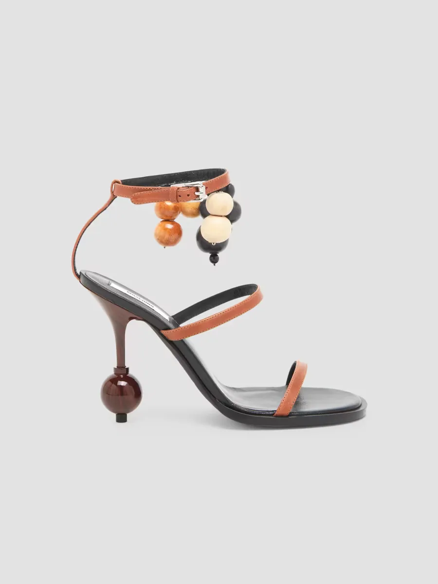 100MM Beaded Leather Sandals by Moschino