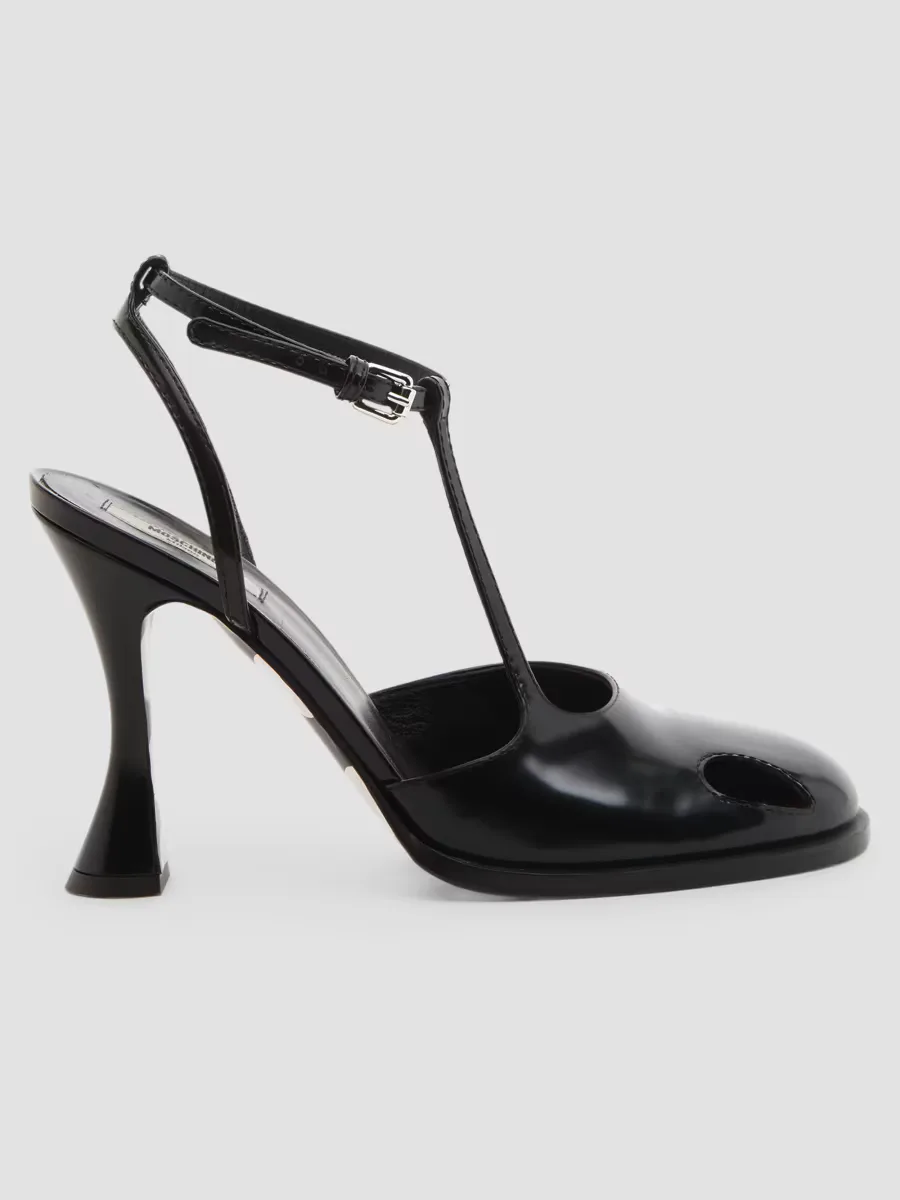 100MM Cut-Out Patent Leather T-Strap Pumps by Moschino