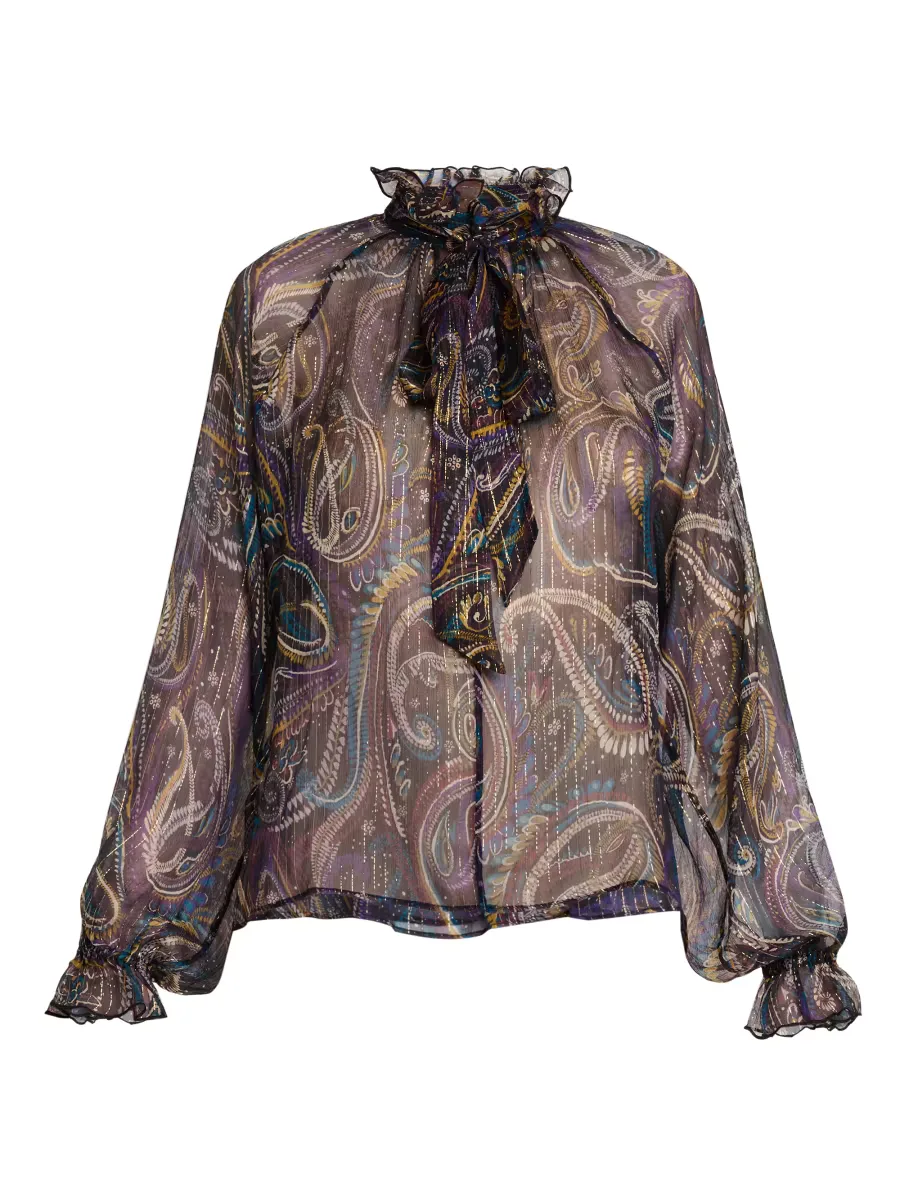 Paisley Metallic Silk Ruffle Blouse by ETRO