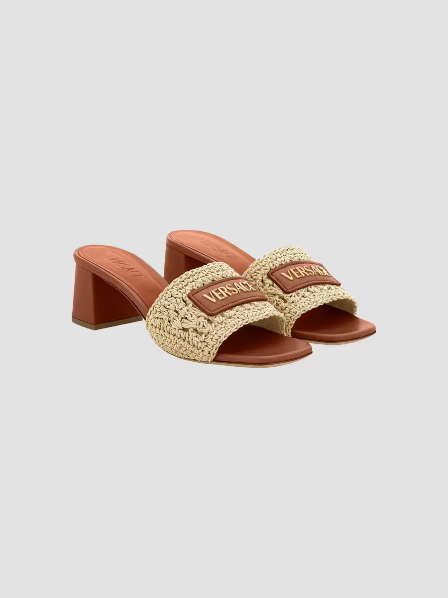 55MM Logo Leather Mules by Versace